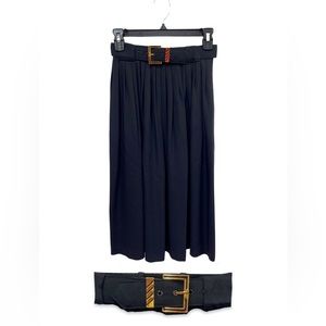Black Funky 80s Vintage Skirt with Chunky Gold Belt, Size 4